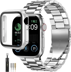 [ＦＡＬＳＡＤ] 新型 Apple Watchバンド ステンレス 46mm/42mm/44mm/40mm/45mm/41mm保護ケース付き 対応 Se3/Se2/Se/Series11/10/9/8/7/6/5/4 アップルウォッチ（46mm シルバー）