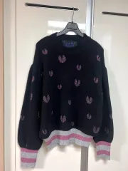 LUCKY CHOUETTE ラッキーシュエトゥ グリッター ハート 刺繍 ふわふわ ニット ボリューム パフ 袖 パール ラメ メタル
