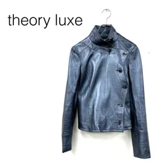 美品 theoryluxe セオリーリュクス ラムレザージャケット 光沢生地 ライダース 軽量 ボタン開き 無地 ベルトループ ダーツ スタンドネック 薄手 柔らか コンパクト ブラック size40 羊革のサムネイル