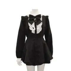新品/*送料無料* 地雷系 ブラック リボン フリル ブラウス シャツ セットアップ