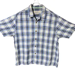 CHM Tommy Bahama シルクシャツ チェック 半袖 オープンカラー ブルー系 総柄 軽量 薄手 リゾートカジュアル メンズ レディース ユニセックス 古着