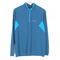 モンベル メンズ 春夏 バイカラー ハーフジップ 機能性 長袖Tシャツ ブルー100 (HU40669)