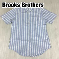 【美品】 Brooks Brothers ブルックスブラザーズ ストライプ ボタンダウン 半袖シャツ M ブルー& ホワイト 胸ポケット 着丈79cm 肩幅45cm 身幅(脇下)53.5cm 袖丈24cm【古着】