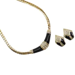 【Dior】クリスチャンディオール イヤリングセット ヴィンテージ 金メッキ×ラインストーン レディース 35g ネックレス