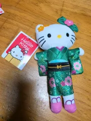 Sanrio Hello Kitty ロング足キティ 着物 浴衣 ぬいぐるみ キーホルダー 緑 出品