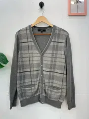 ダックス グレー CHECK パータン ウール100 カーディガン 95のサムネイル