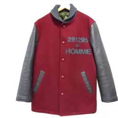 定価5万円☆291295=HOMME 袖革 ロングスタジャン バーシティジャケット I牛革 ウール メルトン 中綿 キルティング メンズ 日本製のサムネイル