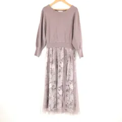 美品 JILL by JILLSTUART ジルバイジルスチュアート 125-0240640 レイヤードチュールドッキングワンピース FR レーヨン他 ピンクブラウン系 ボルドー 長袖 ニット レディース AO4140A3 