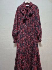 タエアシダ シルク混 花柄シアーワンピース 絹 フレア 7号 赤黒 1219 