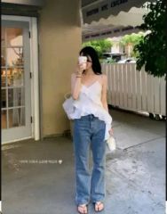 成瀬愛里さん ダメージ加工 ワイドデニムパンツ ライトブルー 成瀬
