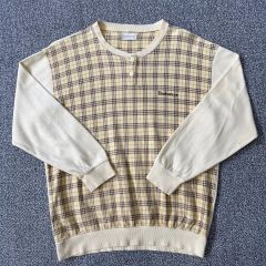 D81 未使用級 バーバリー ノバチェック 薄手ニット 5 黒 ヘンリー