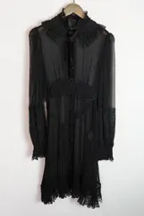 美品 正規 USA製 ANNA SUI アナスイ シースルー レース 長袖 ワンピース 54-01-3426 黒 ブラック サイズ 2 本物 2383Q★2のサムネイル