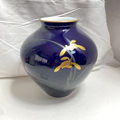 花瓶 香蘭社 高級 瑠璃（るり） 蘭文 金彩 銀彩 壺 有田焼 コバルト