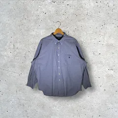 Ralph Lauren ラルフローレン YARMOUTH ポニー刺繡 チェック柄 長袖 シャツ ボタンダウン ワンポイント刺繡 オーバーサイズ ビッグシルエット HongKong製 17 1/2サイズ ブルー