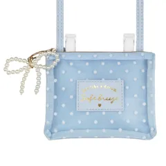 【パールリボン 水色 138720】 移動ポケット ショルダー 女の子 小学生 Wide Pochette Pocket ポケットポーチ ポシェット 付けポケット クリップ ファスナー おしゃれ かわいい 肩紐 紐付き キッズ 子供 ポーチ