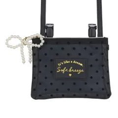 【パールリボン ブラック 138719】 移動ポケット ショルダー 女の子 小学生 Wide Pochette Pocket ポケットポーチ ポシェット 付けポケット クリップ ファスナー おしゃれ かわいい 肩紐 紐付き キッズ 子供 ポーチ