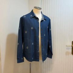 美品 パパス 高級デニムブルゾン 背面デカロゴ ギンガムチェック