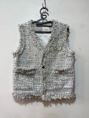 yori ヨリ ウールチェックロングジレコート グリーン ロングベスト 金