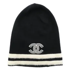 CHANEL シャネル ココマーク ロゴ カシミヤ ニット キャップ 帽子 ビーニー ブラック系【中古】