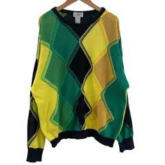 Gianni Versace ジャンニ ヴェルサーチ ニット セーター ヴィンテージ アーガイルチェック柄 グリーン イエロー ネイビー イタリア製 メンズ 50 XL相当のサムネイル