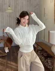 クリーム ケーブル編み 長袖Tシャツ 1 (ONE SIZE)