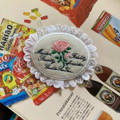 アンティーク ロマンティックコットン刺繍 リボンレース 蝶柄 丸型ワッペン24枚 アンティーク ロマンティックコットン刺繍 リボンレース 蝶柄 丸型