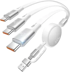 【新登場&3つのtype-c（100W+10W+10W）】3in2 巻き取り充電ケーブル 3in2 充電ケーブルタイプc×3 USB-C to USB-C けーブルPD対応100w/5A QC4.0 高速充電 usb type -c (ホワイト)