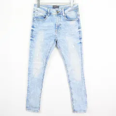 ザラマン ZARA MAN デニム 5P パンツ ジーンズ テーパード アンクル ストレッチ ダメージ EUR38 ライトブルー 2sa7061