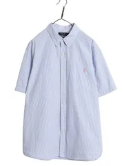 【お得なクーポン配布中!】 ポロ ラルフローレン ストライプ 半袖 ボタンダウン シャツ メンズ XXL 古着 半袖シャツ コットン シアサッカー ワンポイント 大きいサイズ