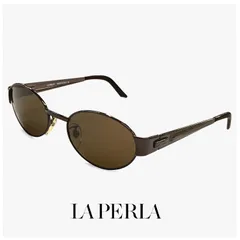 【未使用品】 La Perla ラペルラ サングラス spe505-q93 オーバル 型 レディース メンズ ユニセックスモデル メタル フレーム イタリア製 ブラウン カラー バネ蝶番のサムネイル