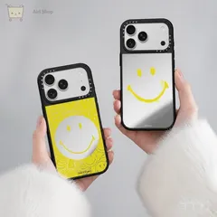 スマイル柄 iPhoneケース MagSafe対応 鏡面 CASETiFY ミラー大画面窓 耐衝撃 保護ケース ソフトケース iPhone17/iPhone17 Pro/iPhone17 Pro Max/16/15/14/13/12 多機種対応