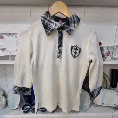 LIZ LISA doll ブラック CHECK（チェック）KARA（カラ） バイカラー 7分袖 ニット ポロTシャツ