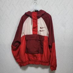 90s NIKE】ビッグロゴ ナイロンプルオーバー XL 赤黒 ハーフジップ