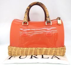 レア FURLA フルラ キャンディバッグ かごバッグ パイソン柄 