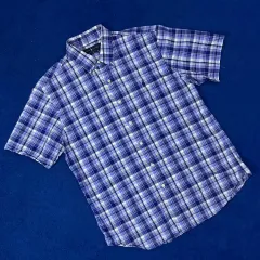 ポロ ラルフローレン スリムフィット ブルー 半袖 チェックシャツ