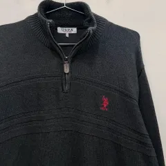 US POLO ASSN 刺繍 ロゴ ハーフジップ 長袖 ニット