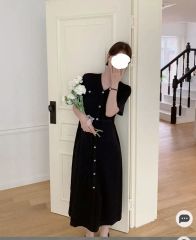 新品未使用】Maison Nua Vネックフロントボタンリブニットワンピース