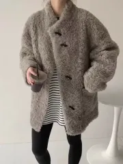 グレー 100％ シープスキン 表地 ボア ファー コート ジャケット
