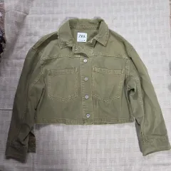 ザラ カーキ クロップド デニム ジャケット