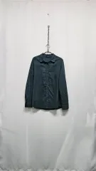 LIST コットン/麻混 リネンブレンド 長袖シャツ(緑色)