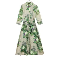 美品 ZARA WOMAN ザラウーマン ストライプ柄 花柄 7分袖 シャツワンピース S ベージュ ベルト付属 レディース 古着のサムネイル