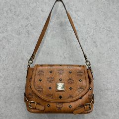 MCM ロゴショルダーバッグ ブラウン ゴールド金具 ターンロック 