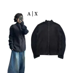 ARMANI EXCHANGE アルマーニ エクスチェンジ スウェード 麻 ニット ジップアップ ブラック