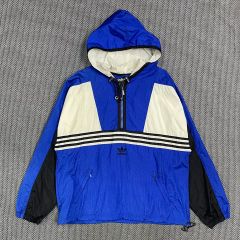 00s】adidas ハーフジップ ナイロン アノラックパーカー ベージュ M