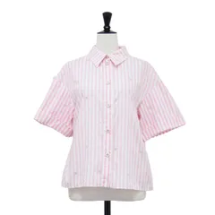 CHANEL シャネル シャツ ピンク ホワイト サイズ:36(S) | 24春夏 ストライプ柄 コットン 半袖 シャツ / ブラウス | レギュラーカラー ラインストーン ココマーク | トップス イタリア製【レディース】【中古】のサムネイル