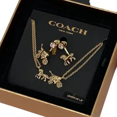 COACH/コーチ/馬車モチーフ/ネックレス 二重/ピアス/セット/箱付き/ゴールドカラー/レディース/RS1169