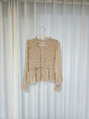 小花シフォンブラウス シャーリングフリル長袖