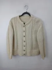(ヴィンテージレア物)70-80年代 ハンドメイド ウール編み シルバーボタン アイボリー カーディガン