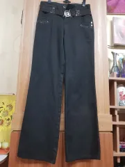 ブラック ベルト ワイド デニム パンツ(26) 未使用