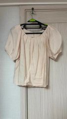 美品 ポールジィ ドットプリントパフスリーブブラウス M 2way リボン 